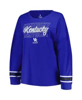 Women's Profile Royal Kentucky Wildcats Plus Size Triple Script Crew Neck Long Sleeve T-shirt