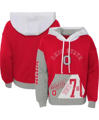 Big Girls Scarlet Distressed Ohio State Buckeyes True Fan Soft Fleece Pullover Hoodie