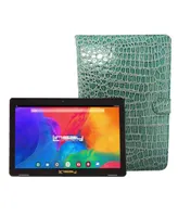 Linsay New 10.1" Tablet Octa Core 128GB Super Luxury Bundle Exclusive Luxury Green Crocodile Style Keyboard and Backpack Newest Android 13