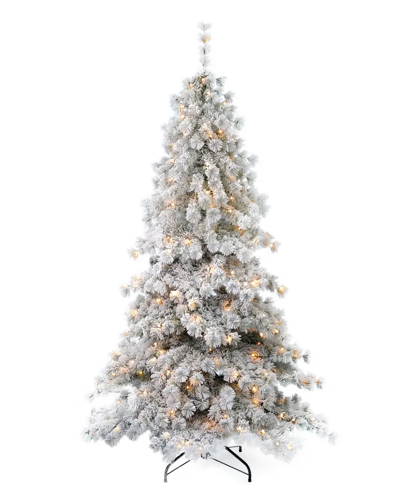 Seasonal Flocked Winter Fir 6.5' Pre-Lit Flocked Hard Needle Tree with Metal Stand 565 Tips, 250 Warm Led, Remote, Ez-Connect, Storage Bag