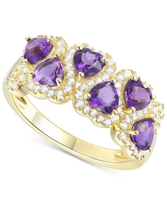 Amethyst (1-1/2 ct. t.w.) & Lab-Grown White Sapphire (3/8 ct. t.w.) Heart Cluster Statement Ring in 14k Gold-Plated Sterling Silver