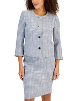 Le Suit Tweed Four-Button Jacket & Pencil Skirt Suit, Regular Petite Sizes