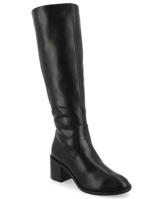 Journee Collection Women's Romilly Tru Comfort Foam Wide Width Regular Calf Stacked Block Heel Round Toe Boots