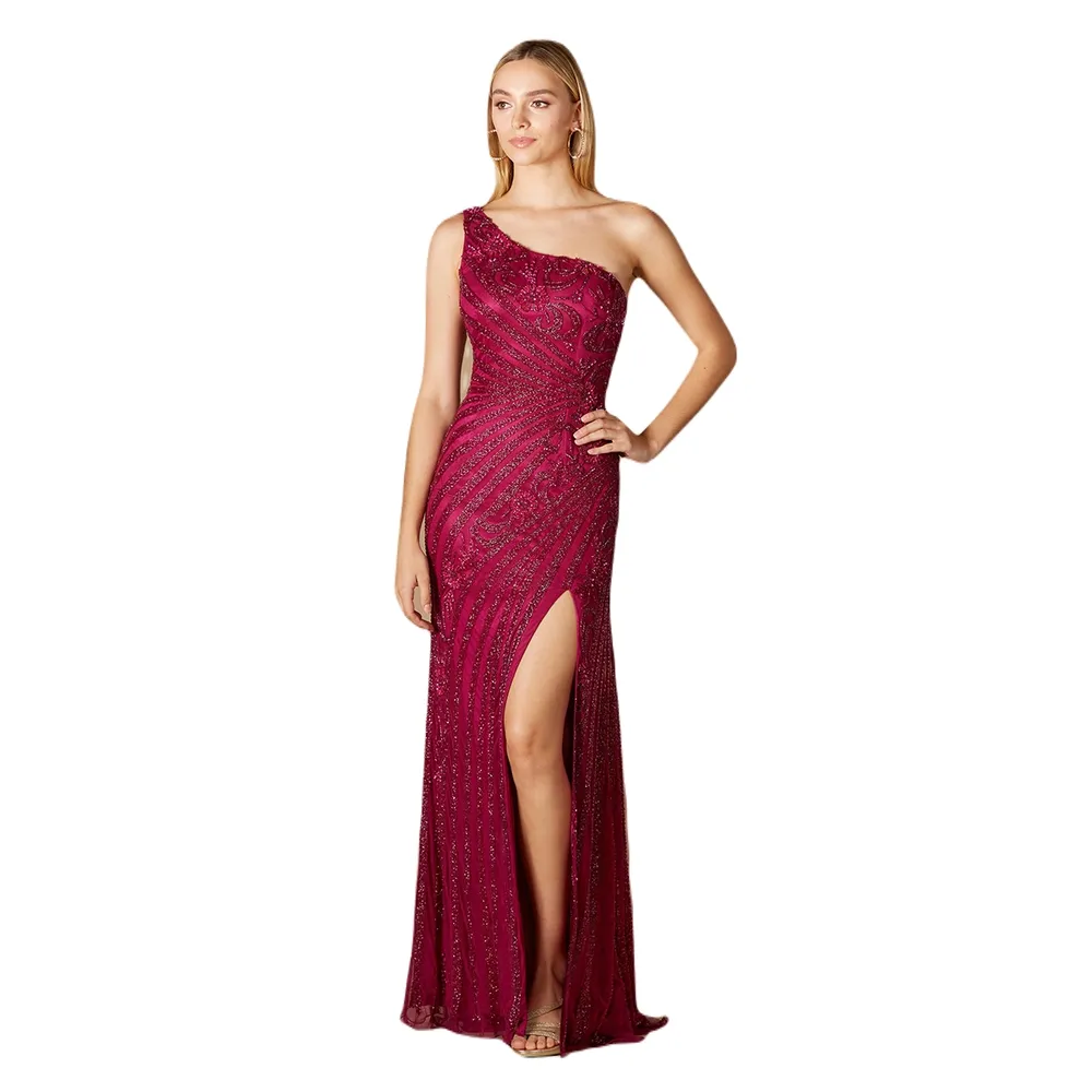 Lara Women's One-Shoulder Beaded Gown with Slit