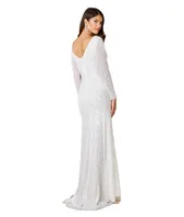 Lara Women's White Gretchen V-Neck Long Sleeve Wedding Dress