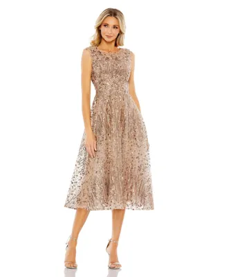 Women's Sequined Cap Sleeve Fit And Flare Dress