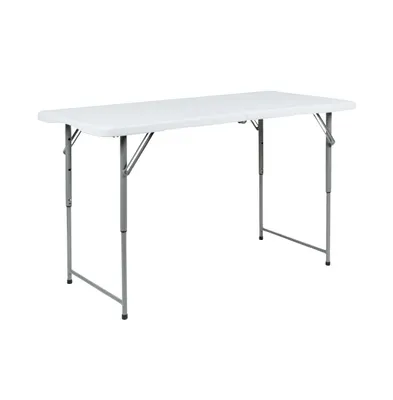 Emma+Oliver Height Adjustable Bi-Fold Plastic Folding Table With Carrying Handle