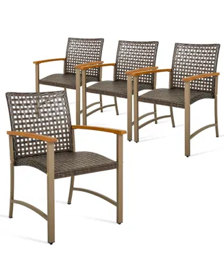 Costway Set of 4 Patio Dining Chairs Outdoor Wicker Armchairs