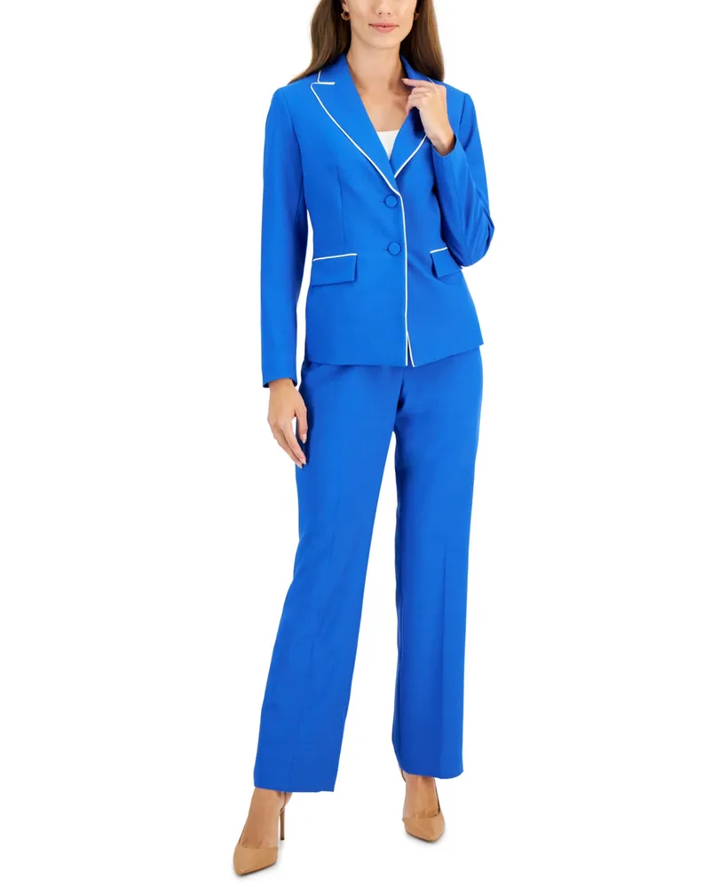 Le Suit Women's Contrast Trim Two-Button Jacket & Mid Rise Pant