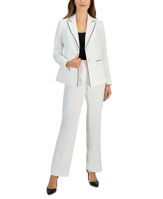 Le Suit Women's Contrast Trim Two-Button Jacket & Mid Rise Pant