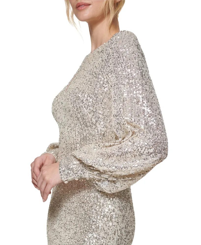 Eliza J Petite Sequin Long-Sleeve Cocktail Dress