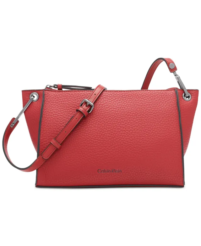 Calvin Klein Chrome Adjustable Zip Crossbody With Zippered Pouch In Ruby Red