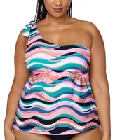 Raisins Curve Trendy Plus Size Marita One-Shoulder Tankini Top