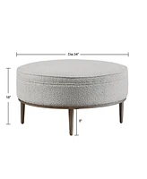 Madison Park Harriet 34" Wide Fabric Upholstered with Metal Base Round Cocktail Ottoman