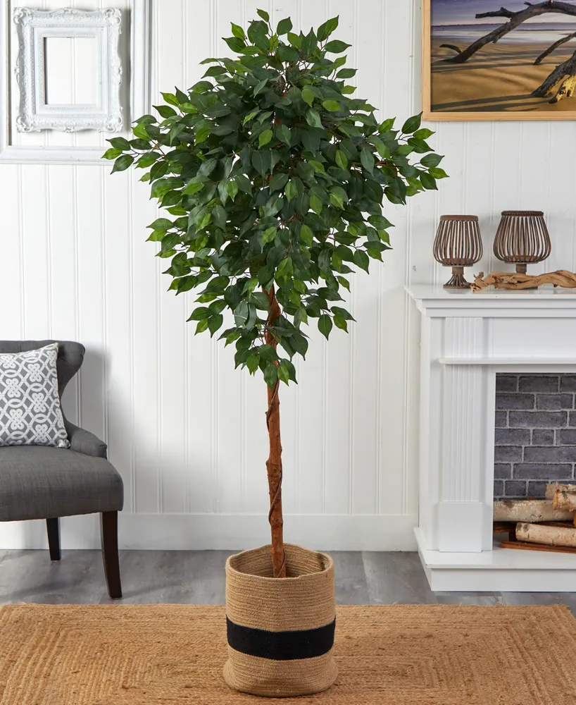 Nearly Natural 72" Artificial Ficus Tree with Handmade Jute Cotton Basket