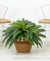 Nearly Natural 23"Artificial Boston Fern Plant in Handmade Jute Cotton Basket with Tassels Diy Kit