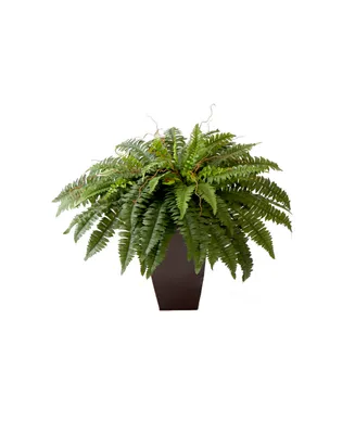 Nearly Natural 23" Artificial Boston Fern Plant with Tapered Bronze Square Metal Planter Diy Kit