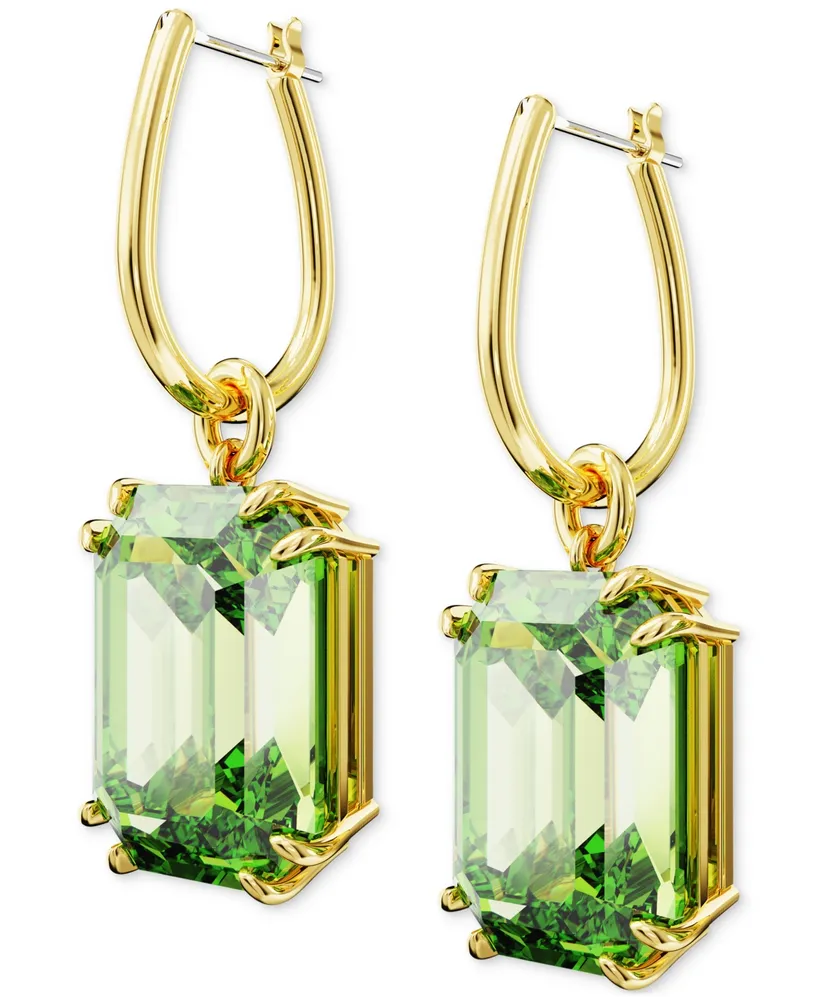 Swarovski Gold-Tone Color Octagon Crystal Charm Hoop Earrings