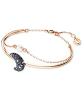 Swarovski Rose Gold-Tone Pave Crescent Moon & Imitation Pearl Double-Row Bangle Bracelet