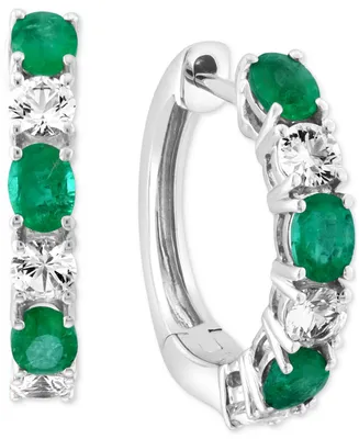 Effy Emerald (3/4 ct. t.w.) & White Sapphire Small Hoop Earrings 14k Gold, 0.75" (Also available and Ruby)