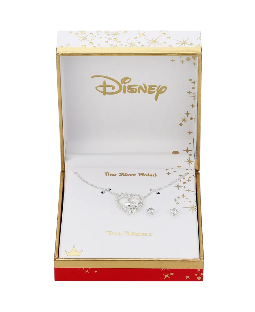 Disney Cubic Zirconia Heart Necklace and Stud Earring Set, 3 Piece