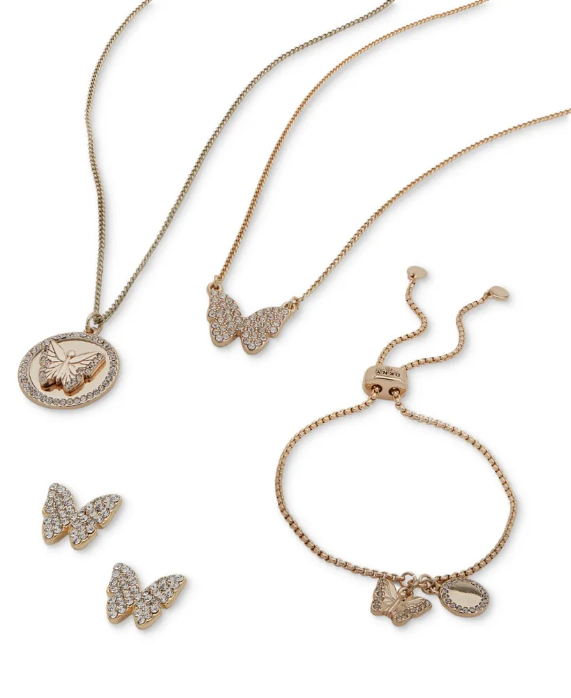 Dkny Gold-Tone Crystal Pave Double Butterfly Slider Bracelet
