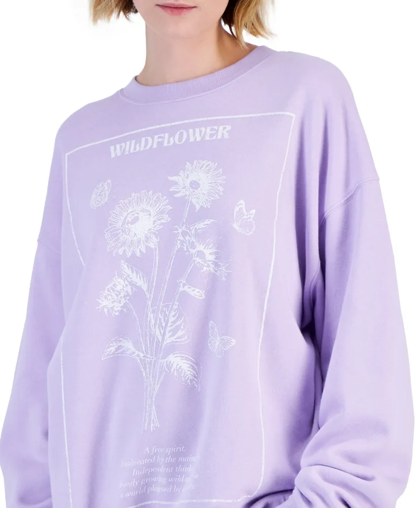 Grayson Threads, The Label Juniors' Wildflower Graphic Fleece Sweatshirt