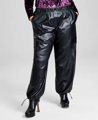And Now This Trendy Plus Faux-Leather Wide-Leg Cargo Pants