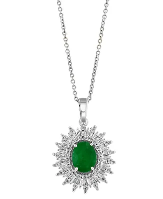 Effy Emerald (1-1/2 ct. t.w.) & Diamond (1/5 ct. t.w.) Halo 18" Pendant Necklace in 14k White Gold