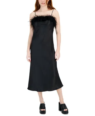 Lucy Paris Women's Flora Sleeveless Feather-Trim Slip Dress