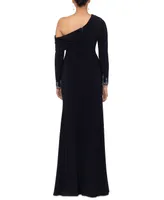 Betsy & Adam Women's Off-One-Shoulder Beaded-Cuff Gown