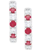 Red Spinel (1/4 ct. t.w.) & Lab-grown White Sapphire (1-1/5 ct. t.w.) Small Hoop Earrings in Sterling Silver, 0.77"