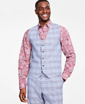 Tayion Collection Men's Classic Fit Plaid Suit Vest