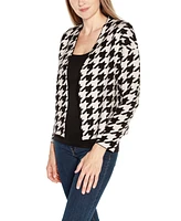 Belldini Women's Houndstooth Cropped Cardigan Sweater