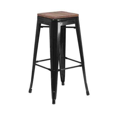 Merrick Lane Dalton Series Backless Metal Dining Stool With Wooden Seat For Indoor Use