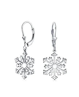 Bling Jewelry Frozen Winter Christmas Holiday Party Snowflake Dangle Lever back Earrings For Women For Teen Polished .925 Sterling Silver
