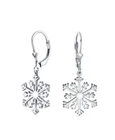 Bling Jewelry Frozen Winter Christmas Holiday Party Snowflake Dangle Lever back Earrings For Women For Sterling Silver