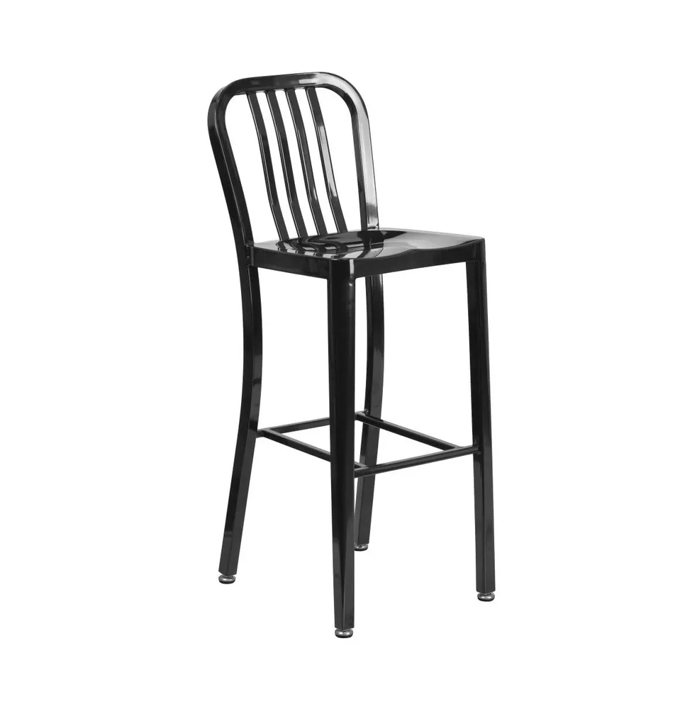 Merrick Lane Santorini 30 Inch Galvanized Steel Indoor/Outdoor Counter Bar Stool With Slatted Back And Powder Coated Finish