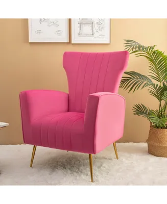 Simplie Fun Velvet Accent Chair, Wingback Armchair With Legs