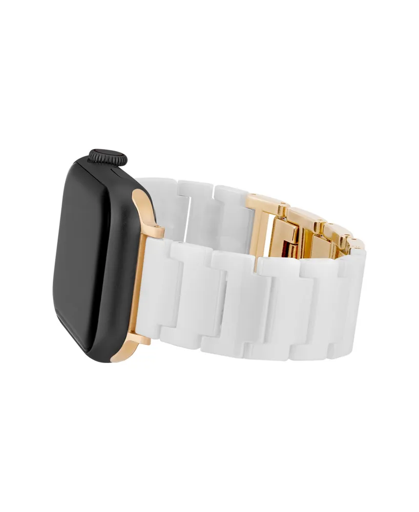Anne Klein Women's White Ceramic and Gold-Tone Alloy Bracelet Compatible with 42/44/45/Ultra/Ultra 2 Apple Watch - White, Gold