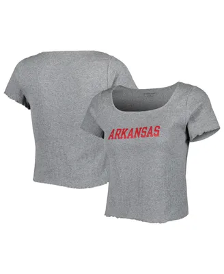 Women's Gray Arkansas Razorbacks Baby Rib Lettuce-Edge Trim T-shirt