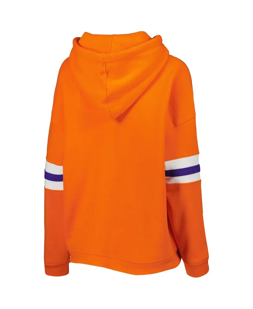 Women's Pressbox Orange Distressed Clemson Tigers Super Pennant Pullover Hoodie