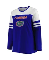 Women's Royal Florida Gators Plus Size Long Sleeve Stripe V-Neck T-shirt