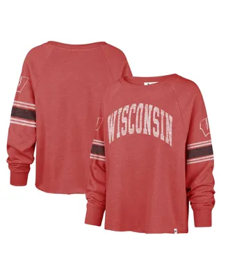 Women's '47 Brand Red Distressed Wisconsin Badgers Allie Modest Raglan Long Sleeve Cropped T-shirt