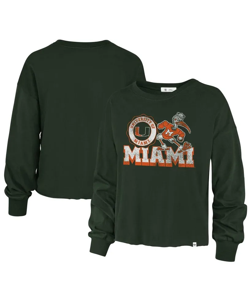 Women's '47 Brand Green Distressed Miami Hurricanes Bottom Line Parkway Long Sleeve T-shirt