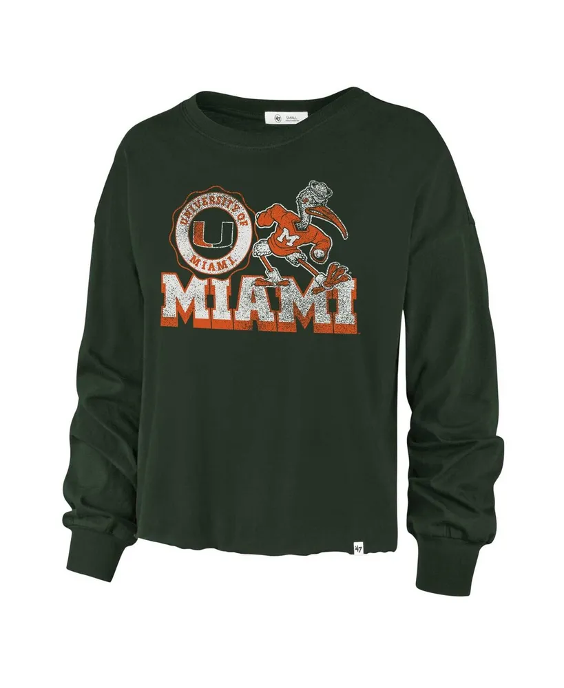 Women's '47 Brand Green Distressed Miami Hurricanes Bottom Line Parkway Long Sleeve T-shirt