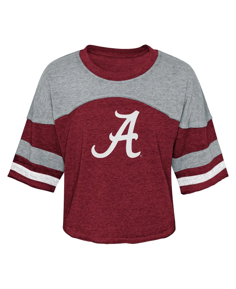 Big Girls Crimson Distressed Alabama Tide Sunday Friday Sleeve Stripe Jersey T-shirt