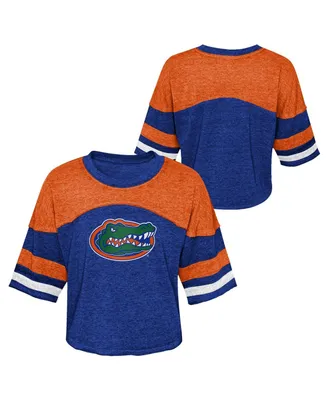 Big Girls Royal Distressed Florida Gators Sunday Friday Sleeve Stripe Jersey T-shirt