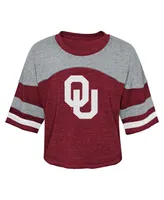 Big Girls Crimson Distressed Oklahoma Sooners Sunday Friday Sleeve Stripe Jersey T-shirt