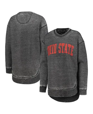 Women's Pressbox Black Distressed Ohio State Buckeyes Vintage-Like Washed Pullover Sweatshirt